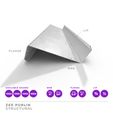 8" x 2" - 16 Gauge Zee Purlin/Girt