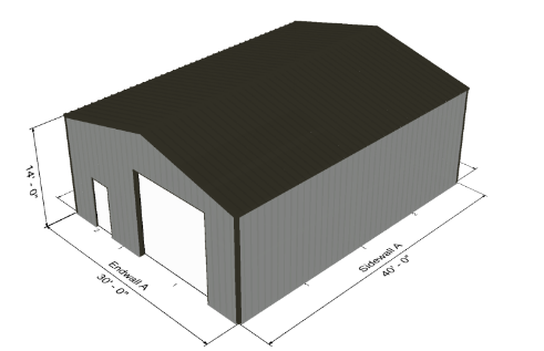 Grey 30 x 40 Utility Building No Snow Load